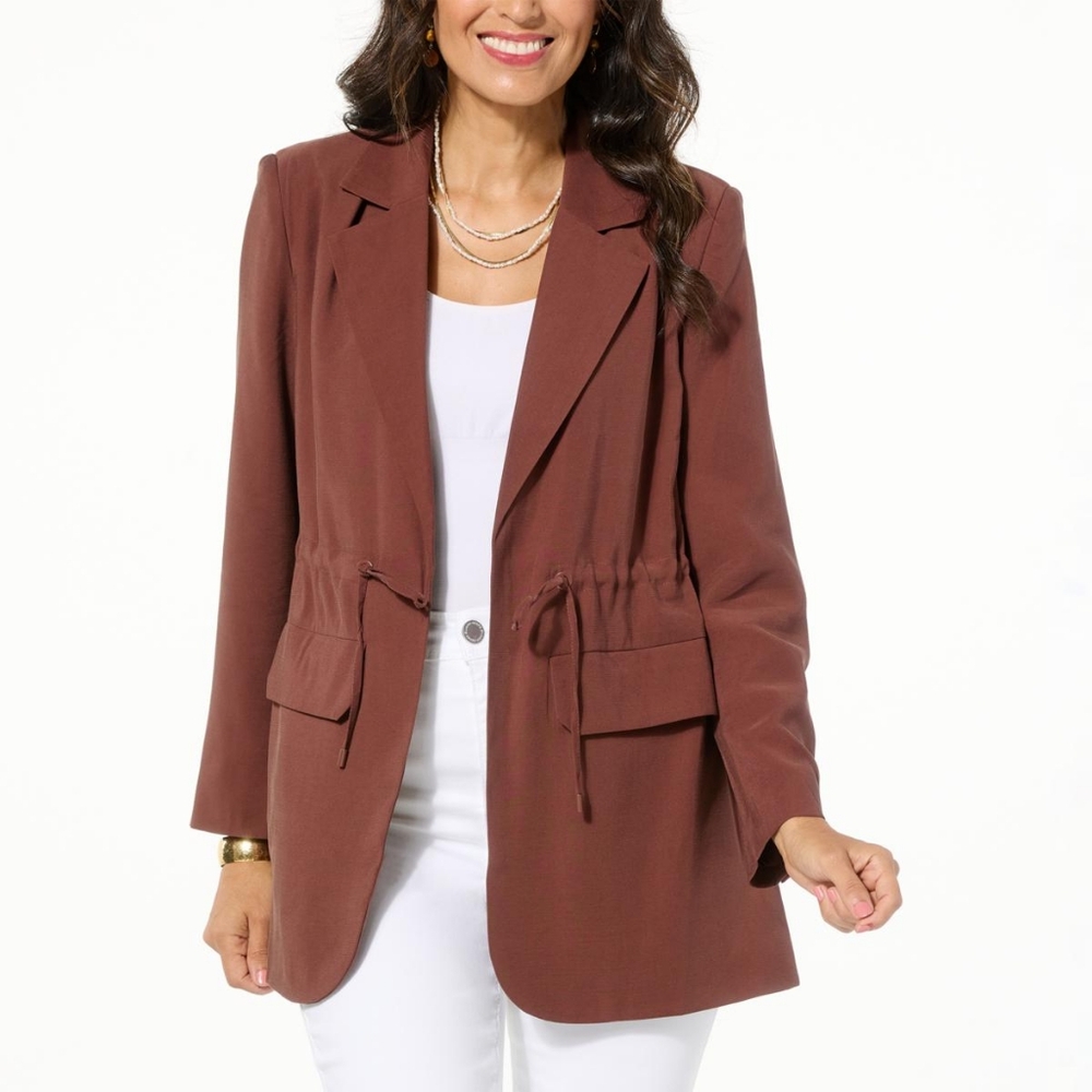 NWT DG2 Diane Gilman Brown Soft Twill Cinched Waist Blazer Jacket L